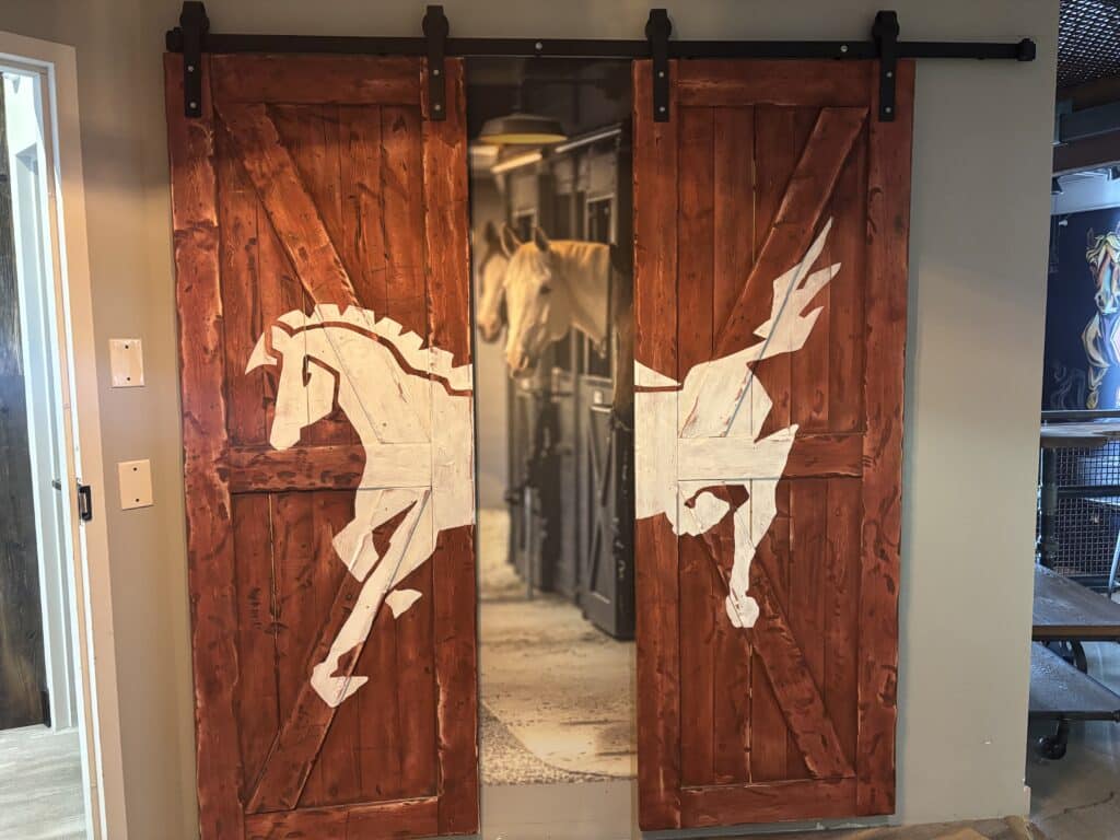 Barn Doors with horse photo at Workhorse