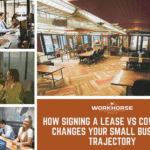 How Signing a Lease vs Coworking Changes Your Small Business Trajectory text with collage