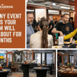 "Company event ideas your team will talk about for months" text with collage of events at Workhorse